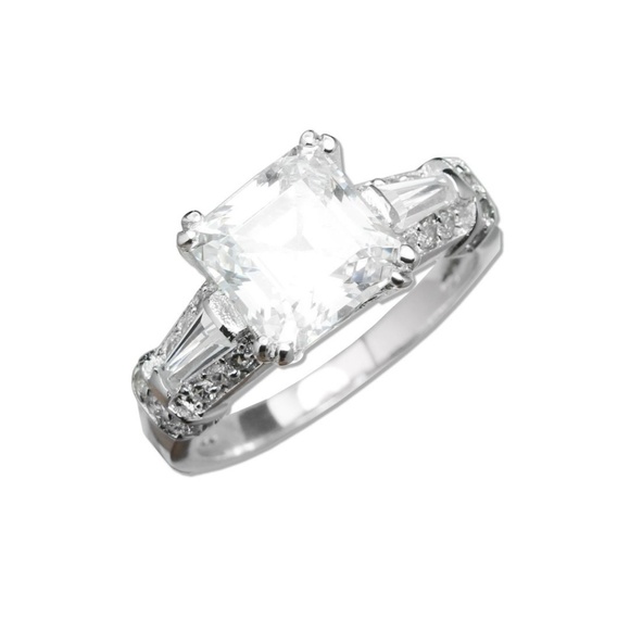 925 Silver Ascher Cut Solitaire Ring - Picture 1 of 7